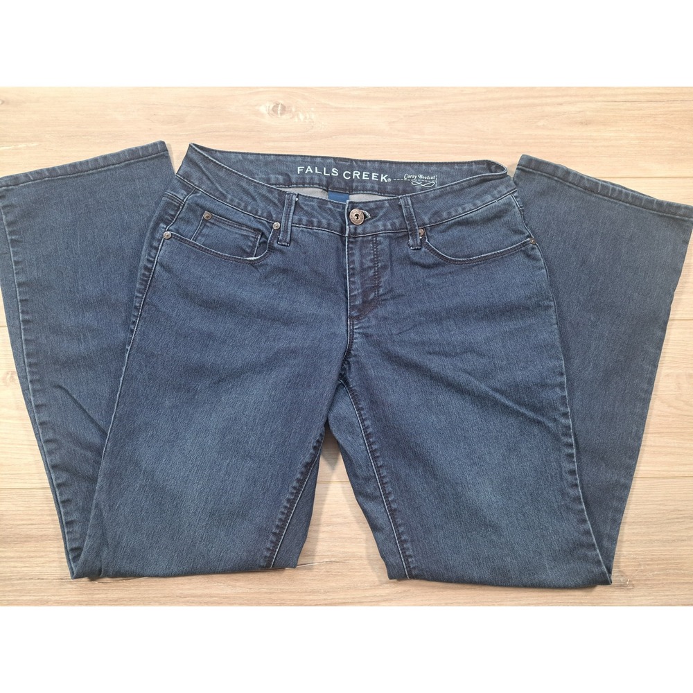 Falls Creek Curvy Bootcut Jeans Womens 8 Dark Wash Denim Stretch Mid Rise Blue